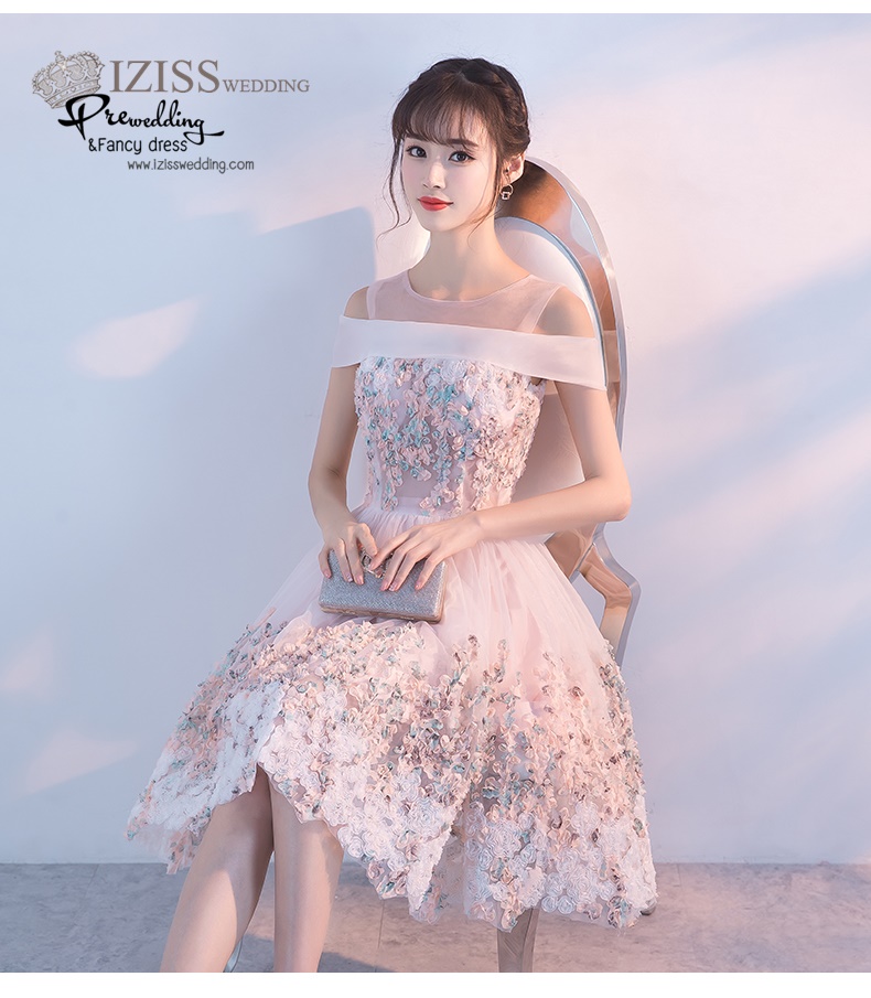 DS037 - **พร้อมส่ง** ชุดราตรี เดรสสั้นออกงาน (short dresses) ชุดไปงานแต่งงานสวยๆ "ธีมสีโอโรสปักดอก 3D"