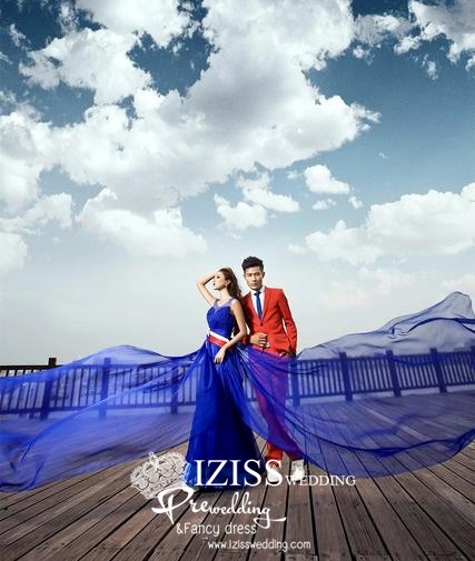 PW119 - Pre order ชุดคู่ถ่ายพรีเวดดิ้ง (prewedding dress) & ชุดแต่งงานแฟนซี (Fancy wedding dress)ชายหญิง "ธีมสีน้ำเงิน-แดง"