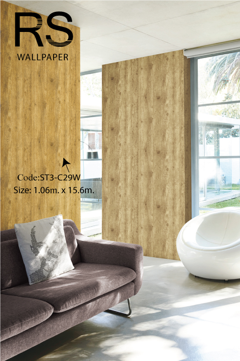 วอลเปเปอร์ลายแผ่นไม้มีตาไม้แผ่นห่างกัน 13ซม. ST3-C29W