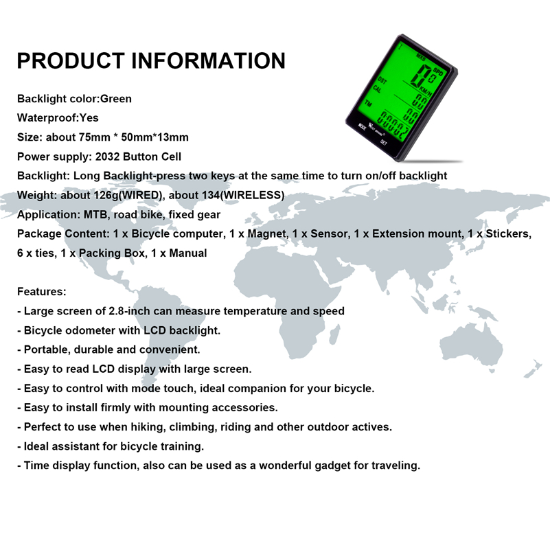 ไมล์วัดความเร็วจักรยานไรสาย WEST BIKING 2.8 ไร้สาย มีไฟ จอใหญ่ แถมฟรีขาไมล์