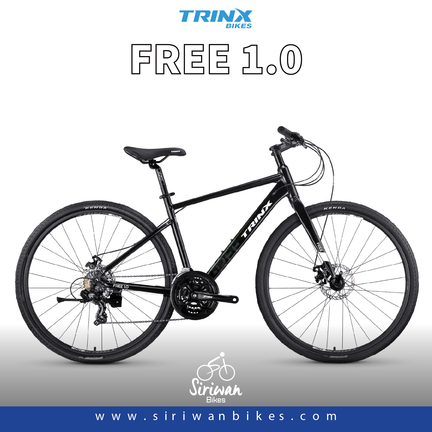 TRINX : FREE 1.0 2024 จักรยานไฮบริด เฟรมอลูมิเนียม ล้อ 700c เกียร์ Shimano 24 สปีด ดิสเบรก