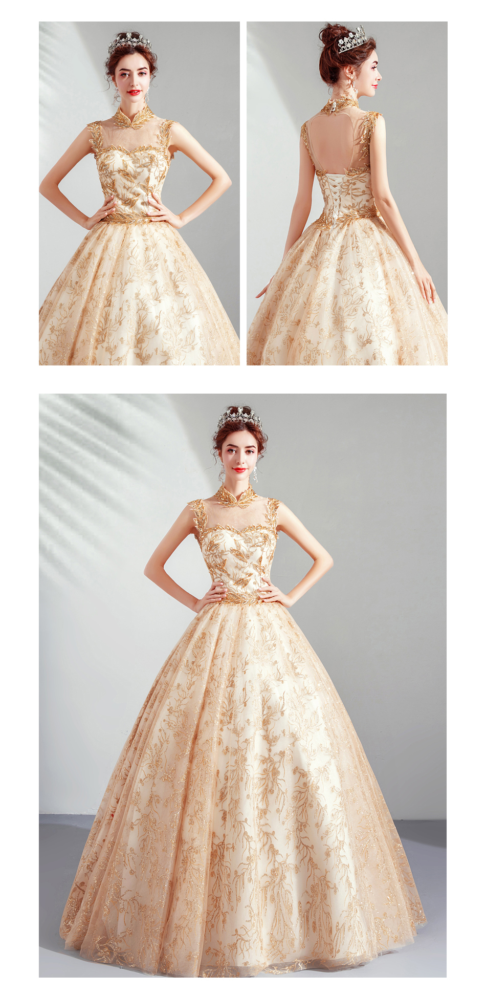 DL096 **พรีออเดอร์** ชุดออกงานสีทอง ชุดราตรี เดรสยาวออกงาน (Night party dresses) ชุดไปงานแต่งงานสวยๆ "ธีมสีทอง