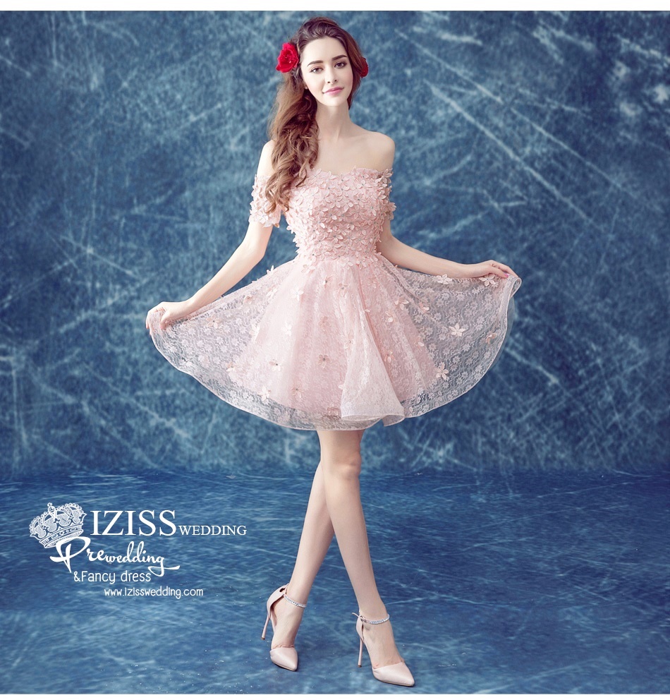 DS019 - **Pre order**ชุดราตรี เดรสสั้นออกงาน (short dresses) ชุดไปงานแต่งงานสวยๆ "ธีมสีโอโรส"