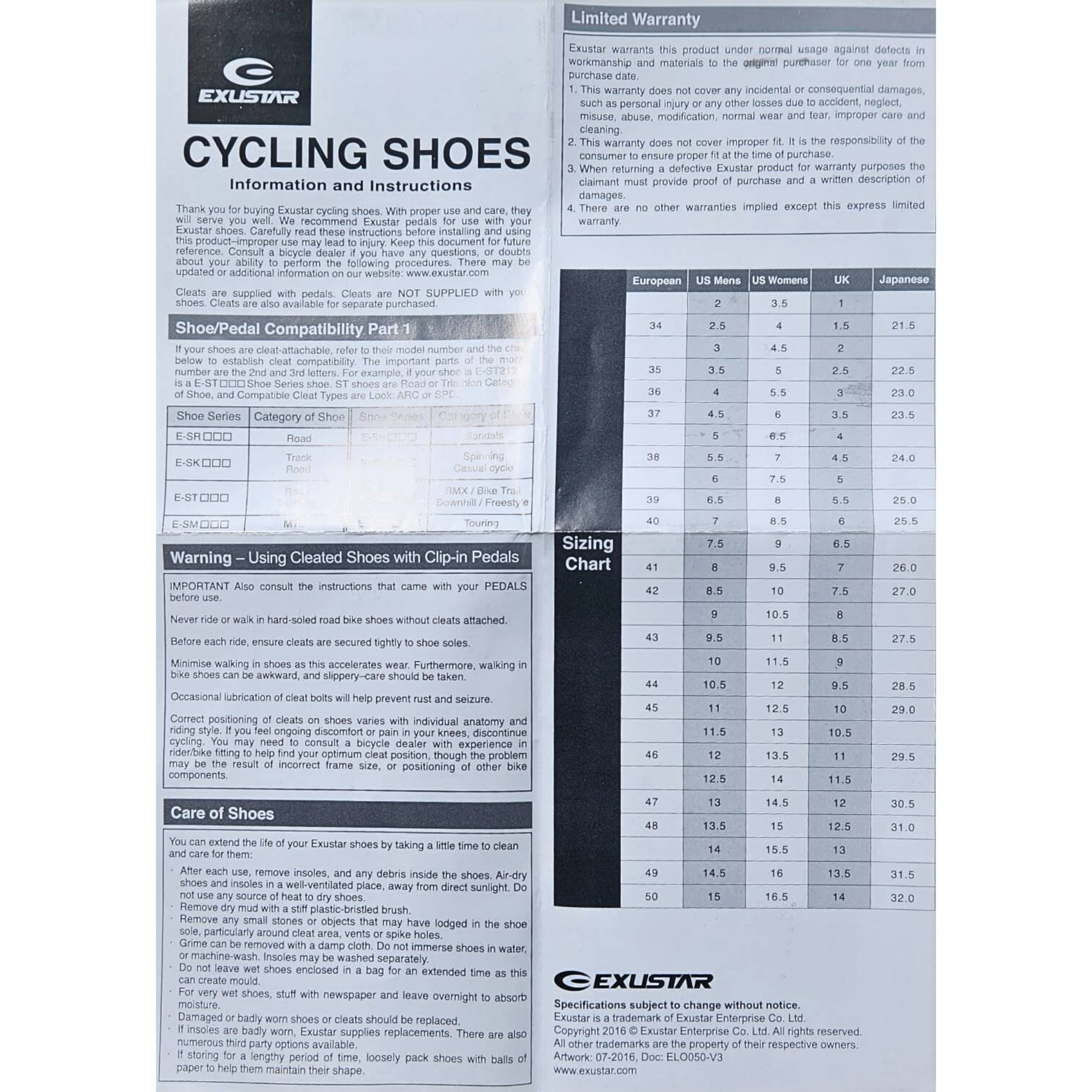 รองเท้าปั่นจักรยานเสือหมอบ รองเท้าคลีต EXUSTAR E-SR404