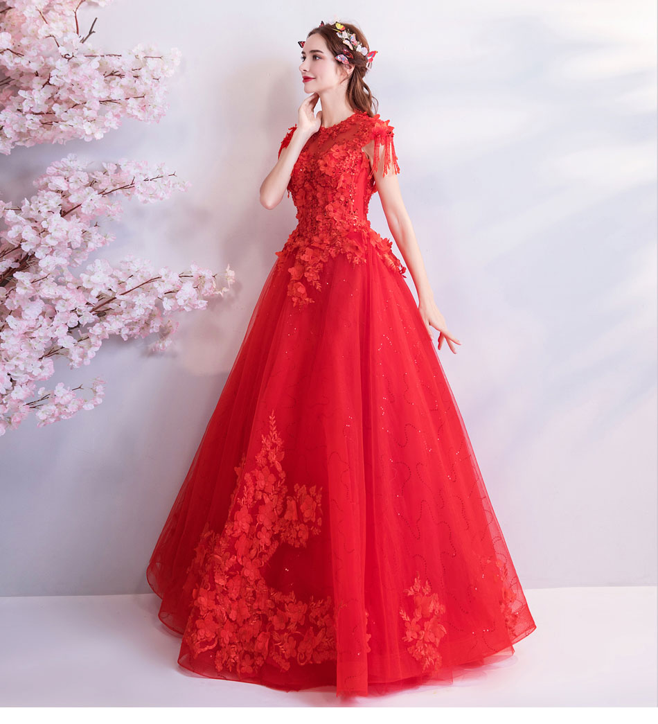 DL095 **พรีออเดอร์** ชุดออกงานสีแดง ชุดราตรี เดรสยาวออกงาน (Night party dresses) ชุดไปงานแต่งงานสวยๆ "ธีมสีแดง"
