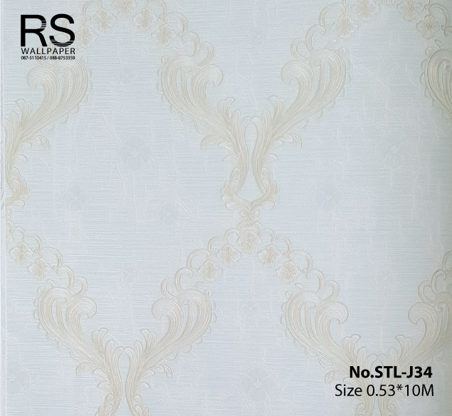 วอลเปเปอร์ ลายหลุยส์สีเหลืองอ่อน พื้นสีเขียวอ่อน No.STL-J34