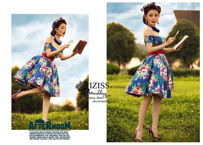 PW464- **พรีออเดอร์**ชุดแต่งงานแฟนซี ชุดเดรสสั้นสีน้ำเงิน ชุดถ่ายพรีเวดดิ้ง (prewedding dress) & ชุดแต่งงานแฟนซี (Fancy wedding dress) "ธีมสีน้ำเงิน"