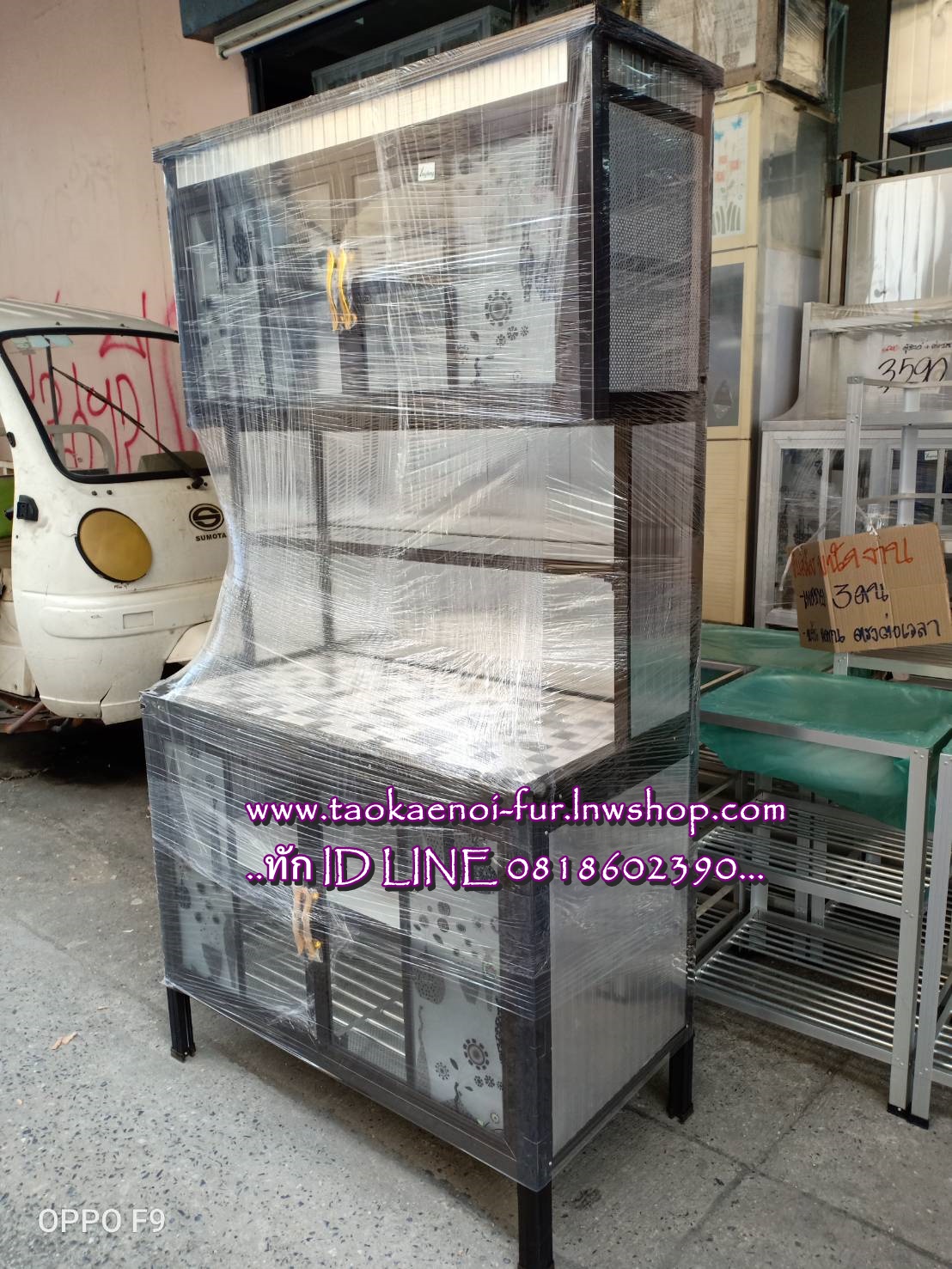 ตู้ครัวสูงหน้ากระเบื้อง KB (เสาเหลี่ยม+ขอบเหลียม) โครงมีเนียม