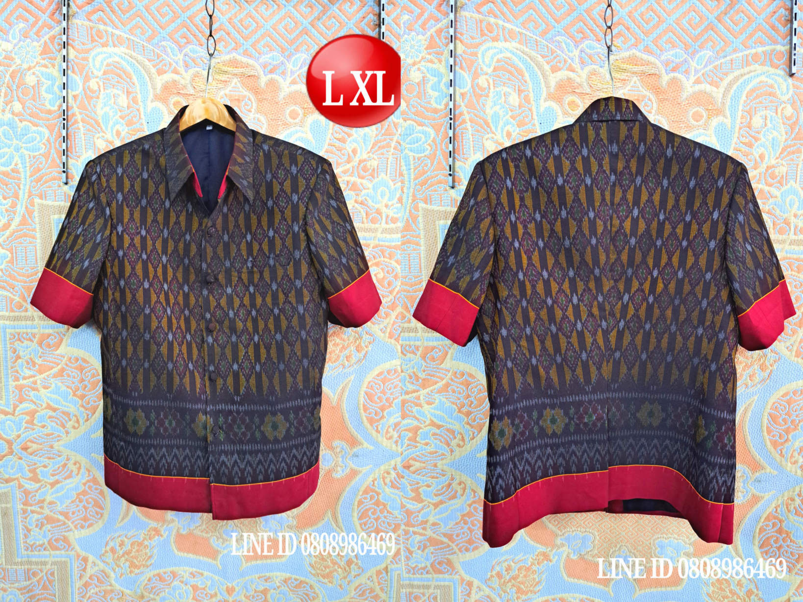 เสื้อสูทชายฝ้ายแท้มัดหมี่ตีนแดงทอมือ เสื้อสูทชายฝ้ายแท้ สูทผ้าไทยชาย ซาฟารีผ้าไทยชาย สูทผ้าฝ้ายมัดหมี่ตีนแดง