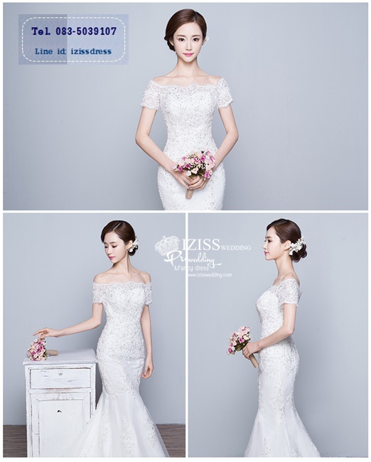 BR191 **พร้อมส่งไซส์ S+XL**ชุดแต่งงาน&ชุดเจ้าสาวแบบยาวสีขาวเกรดพรีเมี่ยม เปิดไหล่ มีแขน หรูหราน่ารัก สวยโดดเด่นไม่ซ้ำใคร