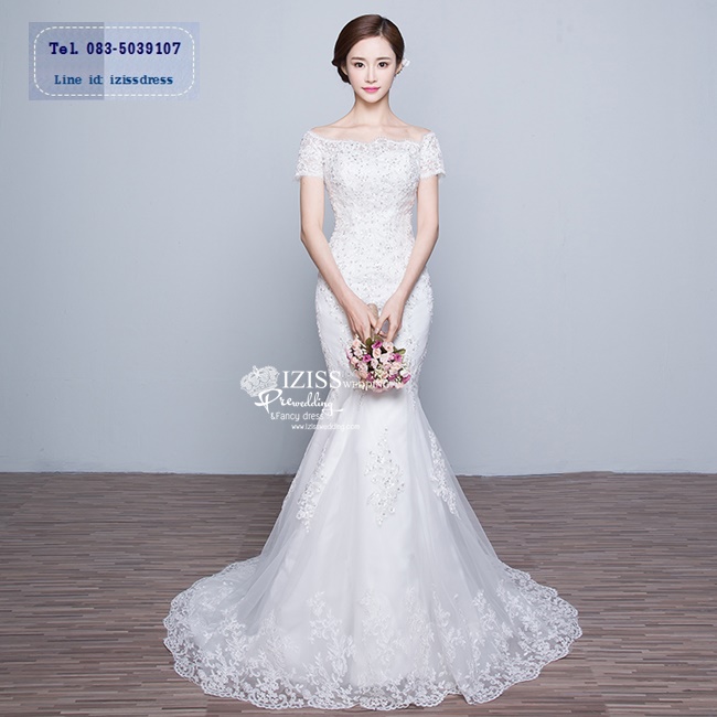 BR191 **พร้อมส่งไซส์ S+XL**ชุดแต่งงาน&ชุดเจ้าสาวแบบยาวสีขาวเกรดพรีเมี่ยม เปิดไหล่ มีแขน หรูหราน่ารัก สวยโดดเด่นไม่ซ้ำใคร