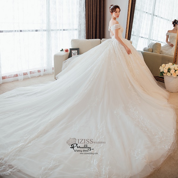 BR346 **พร้อมส่ง**ชุดแต่งงาน&ชุดเจ้าสาวแบบยาวอลังการ สีขาวเกรดพรีเมี่ยม หรูหราน่ารัก สวยโดดเด่นไม่ซ้ำใคร