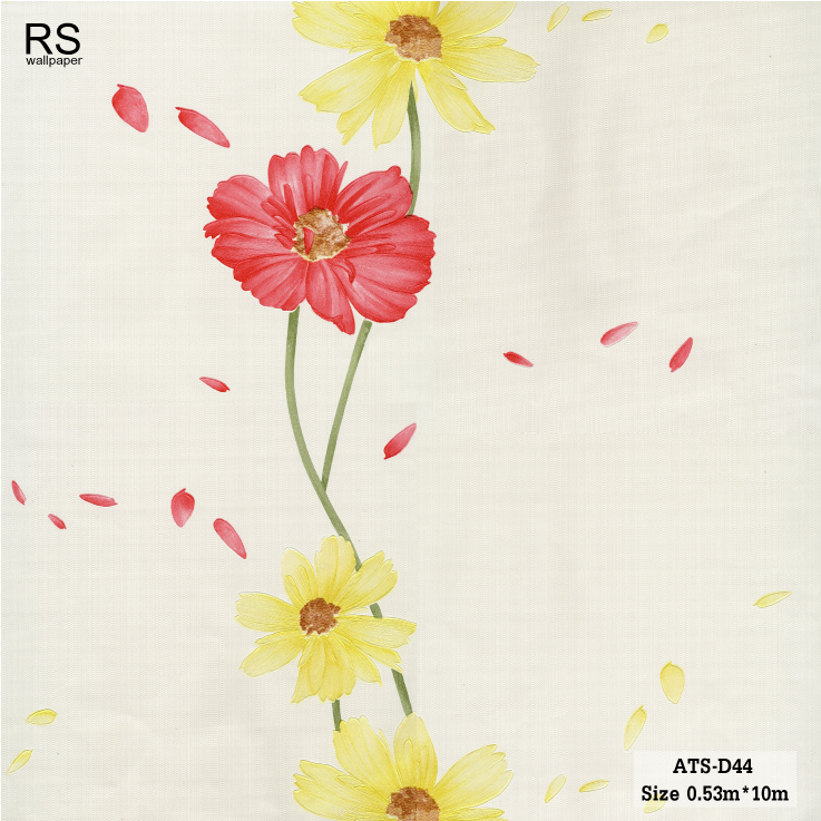 วอลเปเปอร์ ลายดอกไม้สีเหลืองและสีแดง พื้นสีครีม ATS-D44