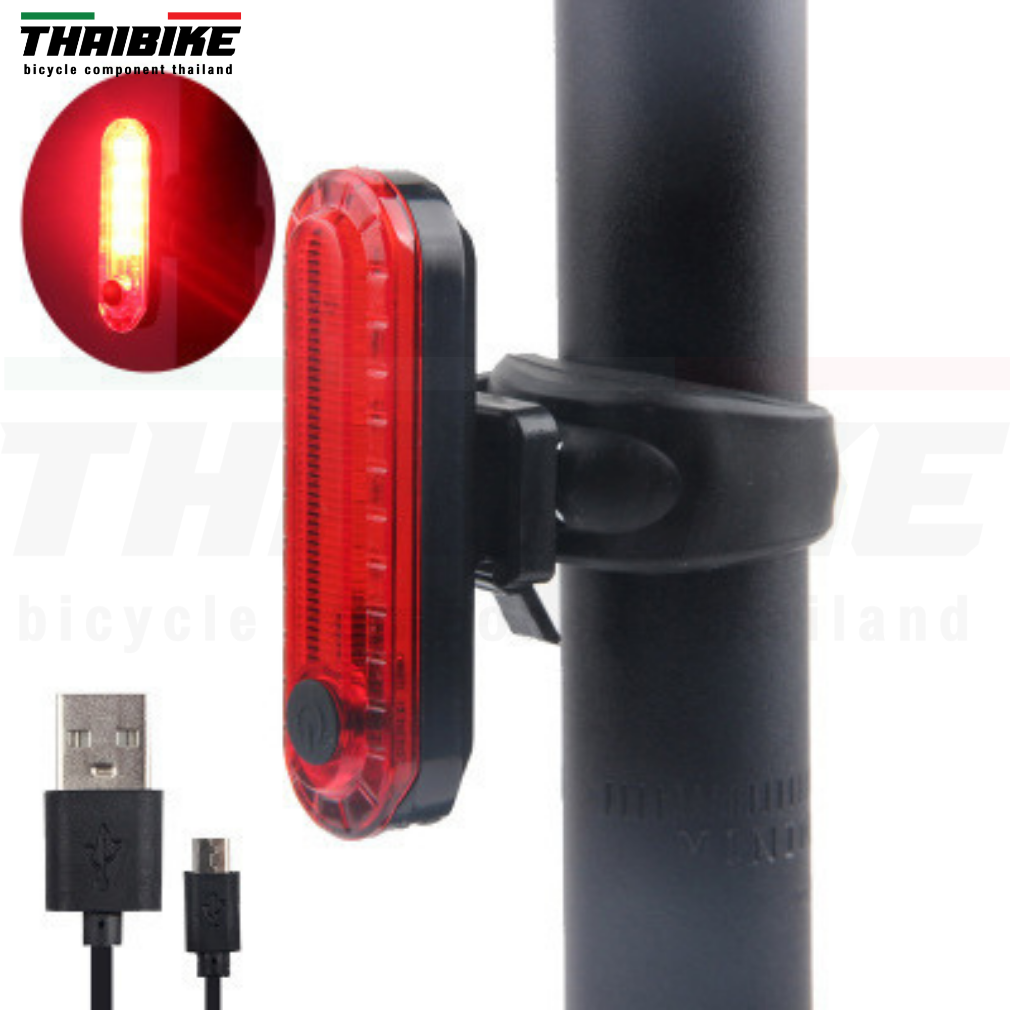 ไฟหน้า ไฟท้ายจักรยาน THAIBIKE USB ไฟสีแดง/ไฟสีแดงขาว/ไฟสีแดงน้ำเงิน/ไฟสีขาว