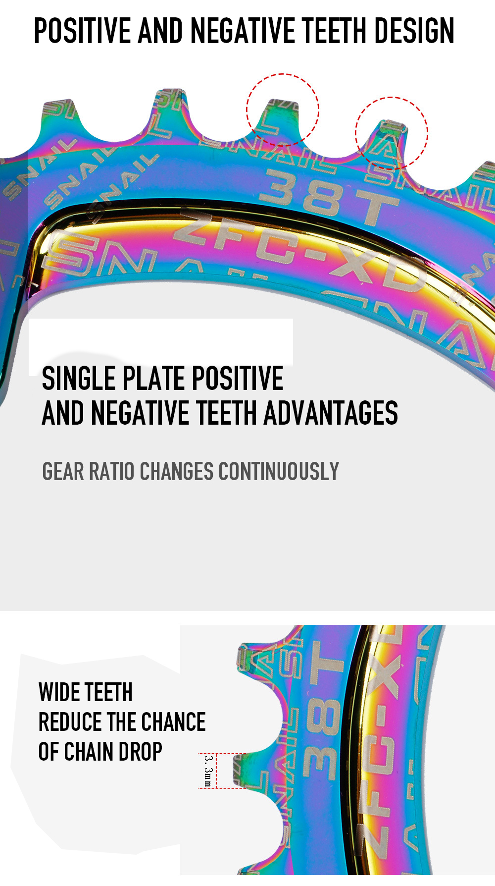 ใบจานจักรยาน สำหรับจานชั้นเดียว SNAIL Chainring 104 BCD 32T 34T 36T 38T