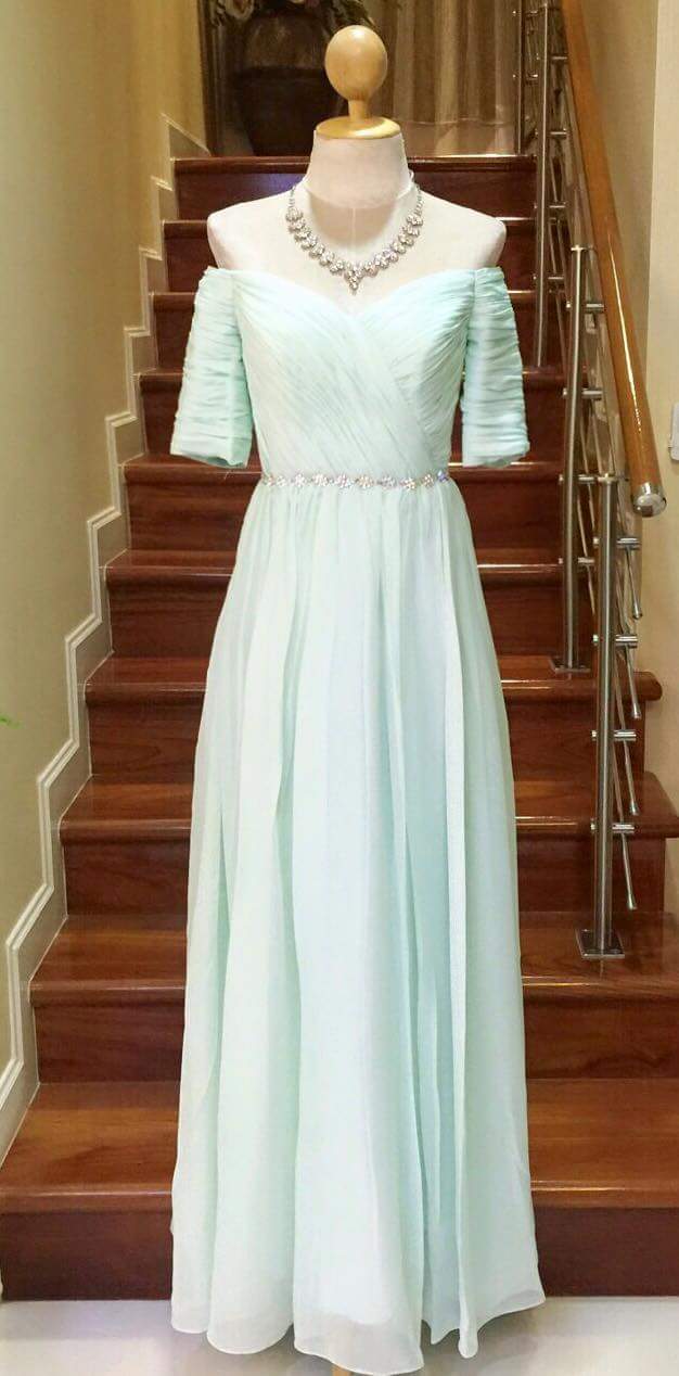 ชุดออกงาน ชุดราตรี เพื่อนเจ้าสาว เดรสไปงาน แบบมีแขนน่ารักสไตนเกาหลี