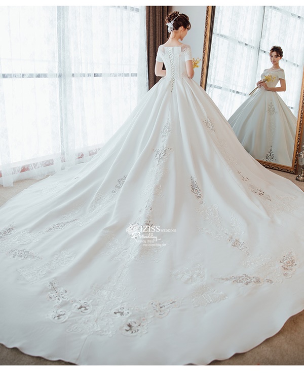 BR351 **พรีออเดอร์**ชุดแต่งงาน&ชุดเจ้าสาวแบบยาวอลังการ สีขาวเกรดพรีเมี่ยม หรูหราน่ารัก สวยโดดเด่นไม่ซ้ำใคร