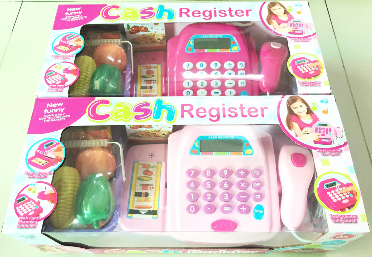 ชุดแคชเชียร์ชมพู+อุปกรณ์ มีเสียง มีไฟ คิดเงินได้จริง(1x2)
