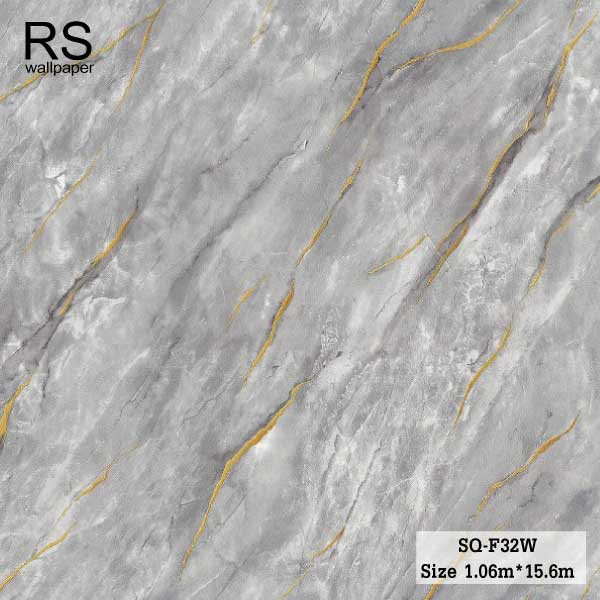 วอลเปเปอร์ ลายหินอ่อน สีเทา แทรกเส้นแตกลายงา สีทอง SQ-F32W