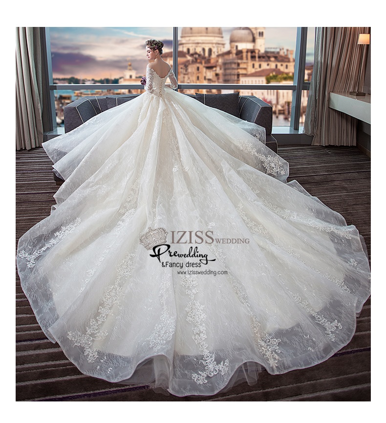 BR336 **พรีออเดอร์**ชุดแต่งงาน&ชุดเจ้าสาวแบบยาวอลังการ สีขาวเกรดพรีเมี่ยม หรูหราน่ารัก สวยโดดเด่นไม่ซ้ำใคร