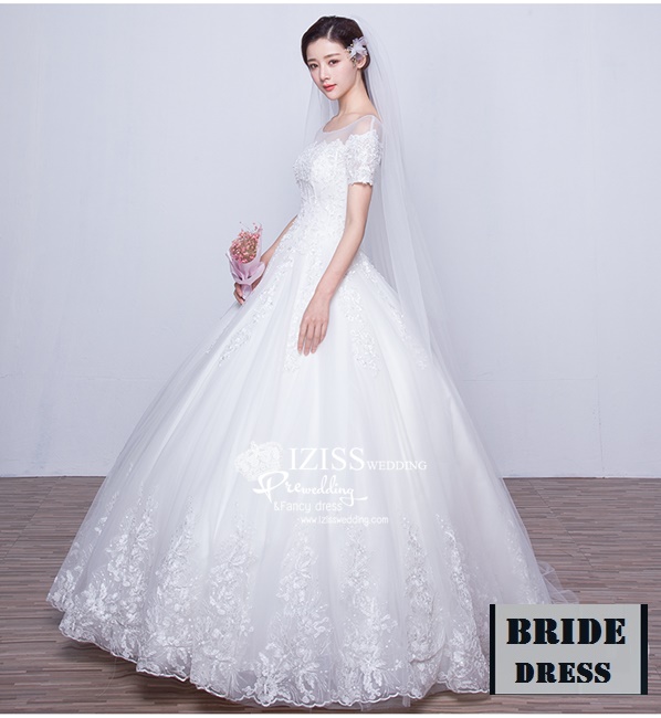 BR181 **พรีออเดอร์**ชุดแต่งงาน&ชุดเจ้าสาวแบบยาวสีขาวเกรดพรีเมี่ยม เปิดไหล่ มีแขน หรูหราน่ารัก สวยโดดเด่นไม่ซ้ำใคร