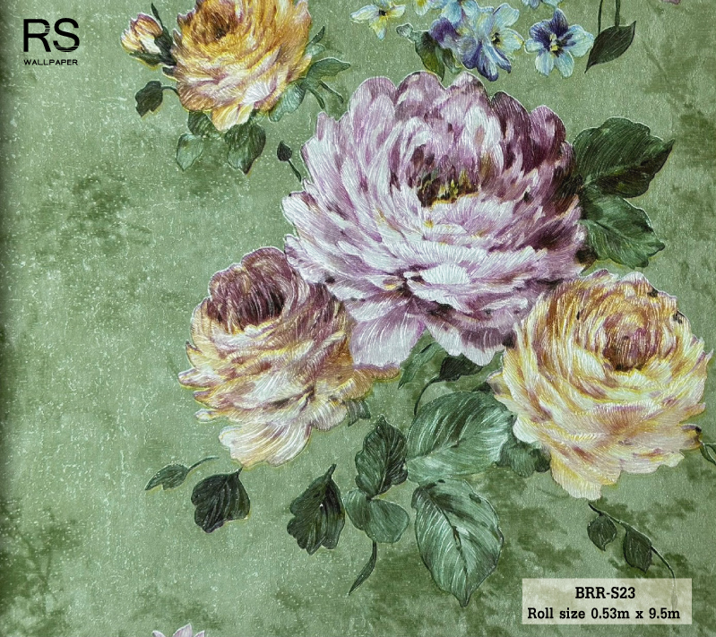 วอลเปเปอร์ ลายดอกไม้ พื้นสีเขียว BRR-S23