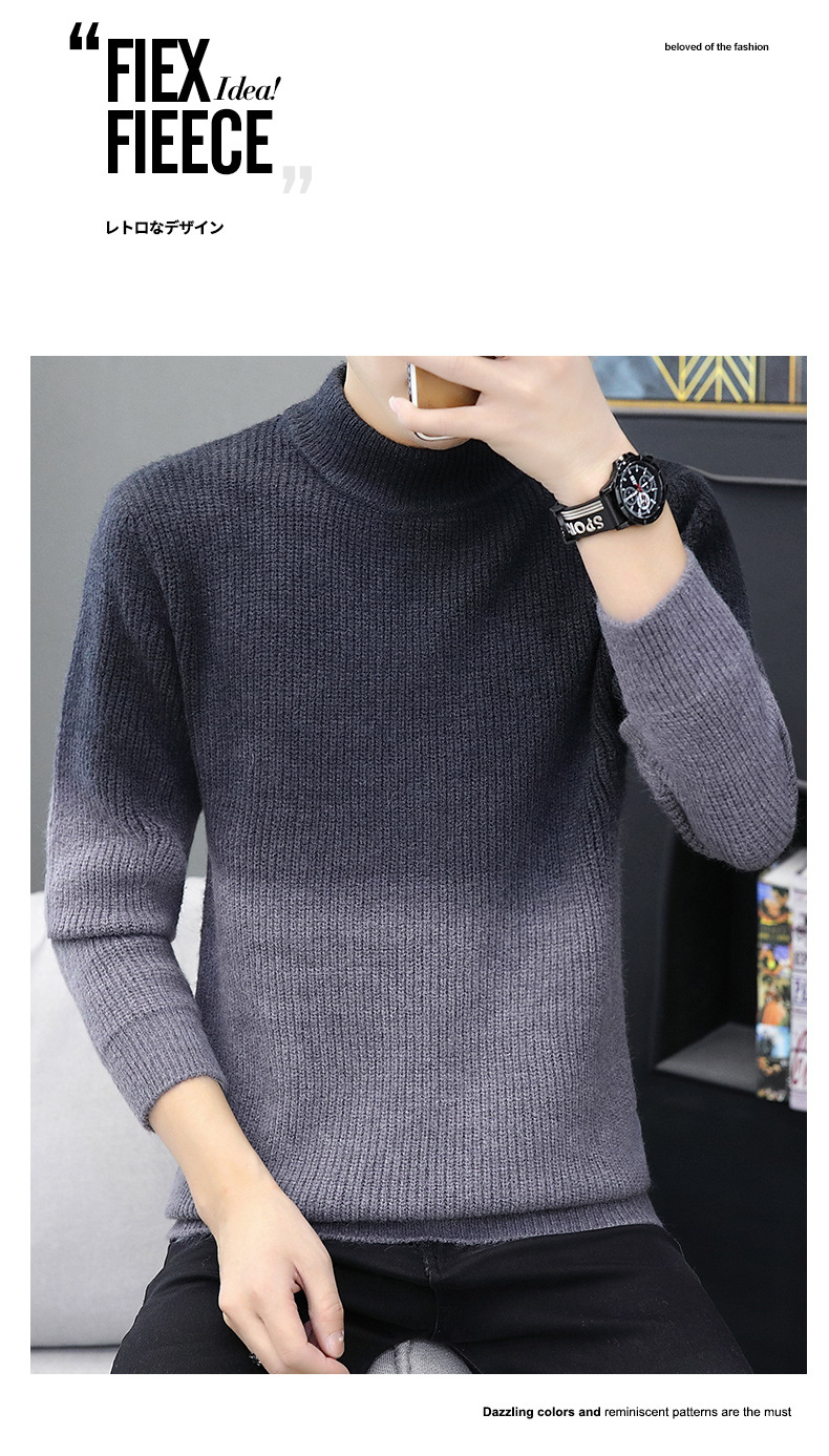 เสื้อไหมพรมผู้ชาย สีดำ ไล่สี คอปีน เนื้อไหมพรมลายริ้วเล็ก แขนยาว สเวตเตอร์ผู้ชาย ผ้าหนา นุ่ม ยืดหยุ่นได้ดี ใส่กันหนาว ใส่ไปเที่ยวต่างประเทศได้ ใส่เดี่ยวหรือทับด้วยโค้ท สเวตเตอร์ผู้ชาย