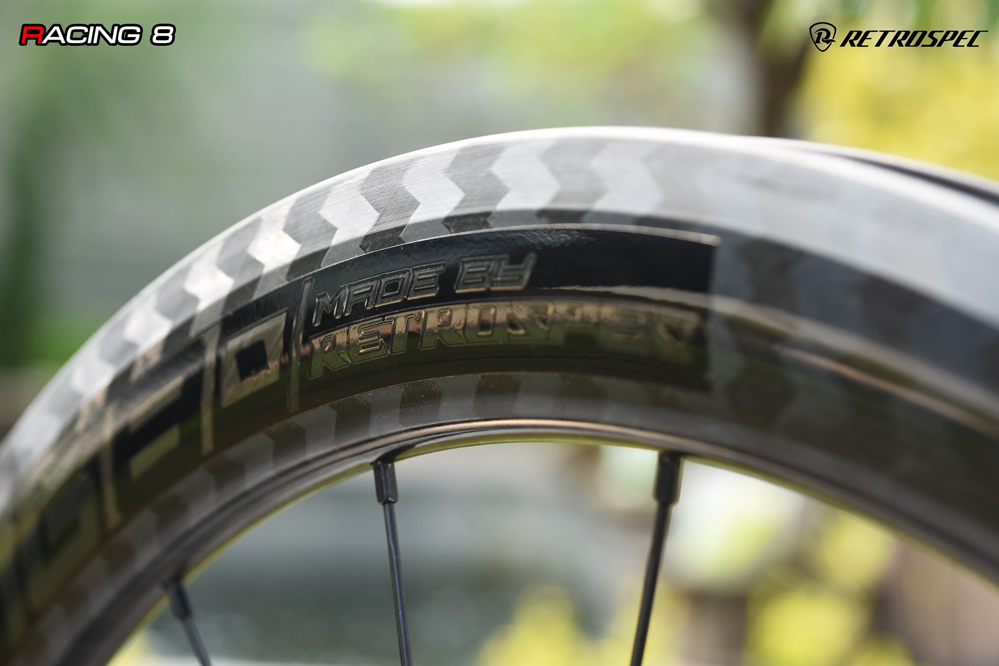 ล้อจักรยานเสือหมอบคาร์บอน Retrospec รุ่น Racing 8 Carbon T800 ลาย Carbon 12k ทแยง