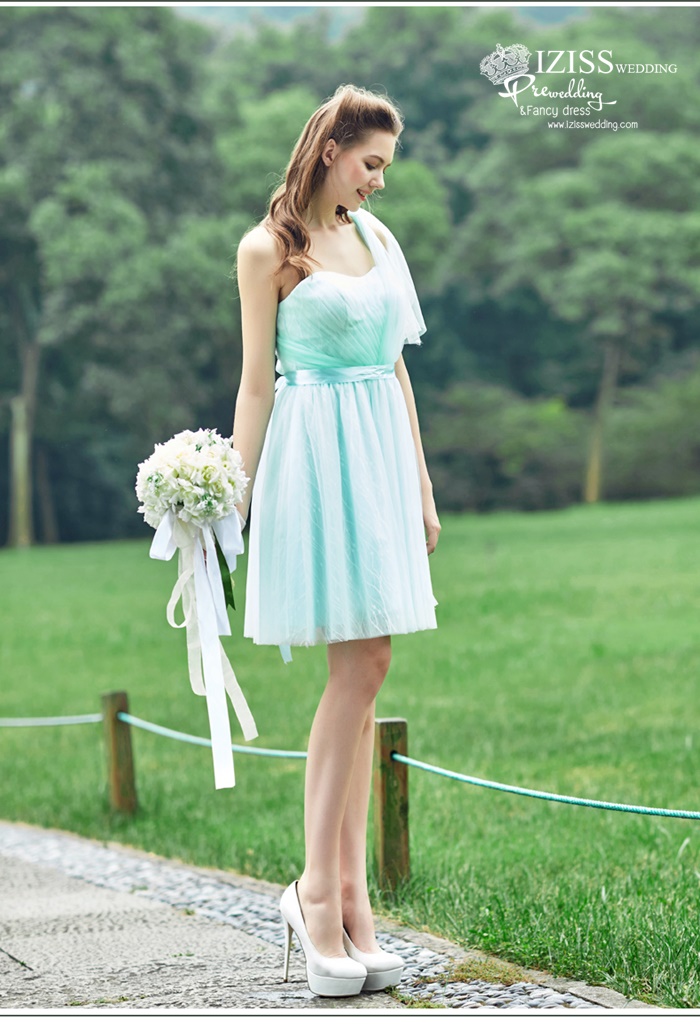 ฺBM0121 - พรีออเดอร์ ชุดเพื่อนเจ้าสาวราตรีสั้นธีมสีเขียวมินท์/สีเทา น่ารักมากๆค่ะ