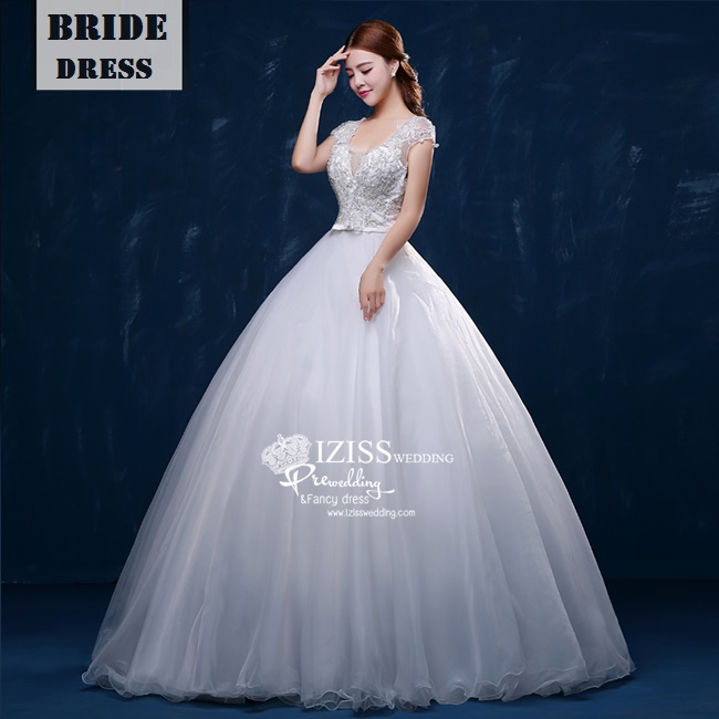 BR162 **พรีออเดอร์**ชุดแต่งงาน&ชุดเจ้าสาวแบบยาวสีขาวเกรดพรีเมี่ยม เปิดไหล่ มีแขน หรูหราน่ารัก สวยโดดเด่นไม่ซ้ำใคร