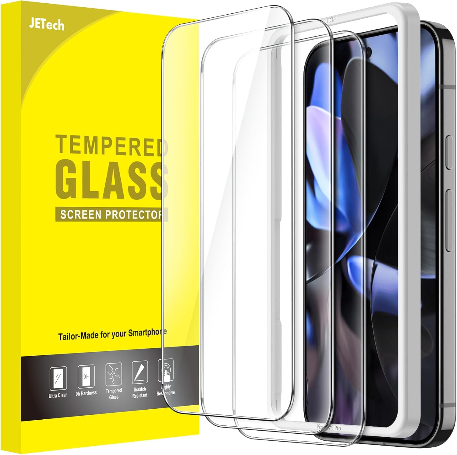 JETech Screen Protector for Google Pixel 9 / Pixel 9 Pro, Tempered Glass Film