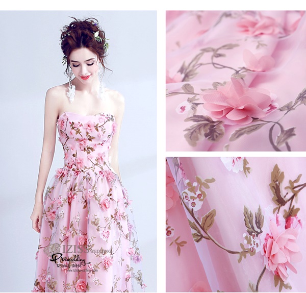 DL029 - **พรีออเดอร์** ชุดราตรี เดรสยาวออกงาน (Night party dresses) ชุดไปงานแต่งงานสวยๆ "ธีมสีชมพูแต่งดอก 3D"