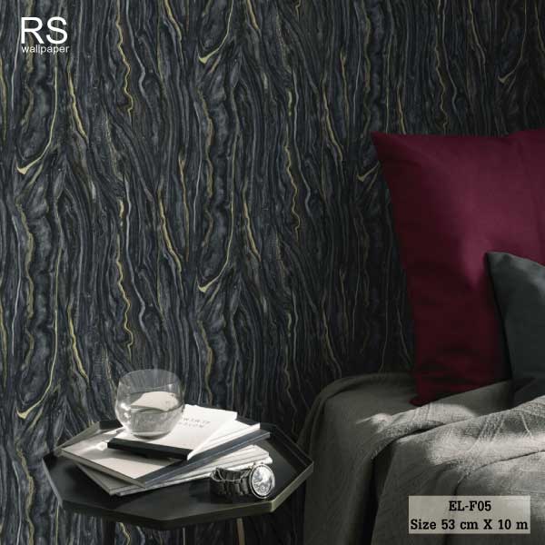 วอลเปเปอร์ ลายหินอ่อนสีดำปนทอง EL-F05
