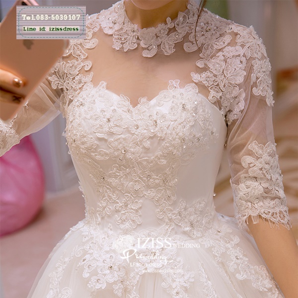 BR246 **พรีออเดอร์**ชุดแต่งงาน&ชุดเจ้าสาวแบบยาวสีขาวเกรดพรีเมี่ยม เปิดไหล่ มีแขน หรูหราน่ารัก สวยโดดเด่นไม่ซ้ำใคร