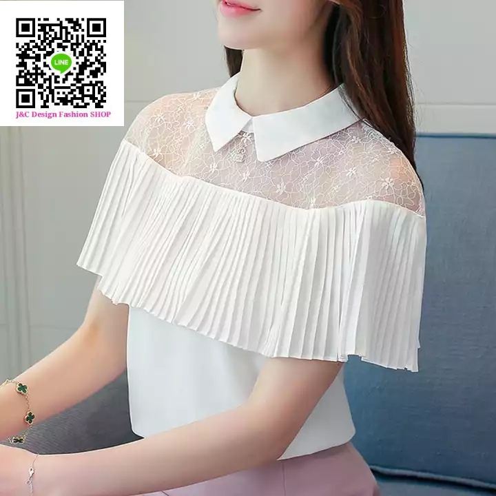 เสื้อชีฟองสไตน์เกาหลีพร้อมส่ง #เสื้อชีฟองแต่งเกล็ดระบายด้านหน้า #เสื้อทำงานเกาหลี #เสื้อสมัครงาน #ชุดสมัครงาน #เสื้อใส่กับผ้าถุง #เสื้อใส่กับผ้าซิ่น