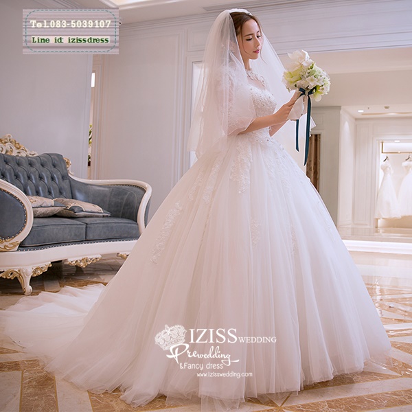 BR246 **พรีออเดอร์**ชุดแต่งงาน&ชุดเจ้าสาวแบบยาวสีขาวเกรดพรีเมี่ยม เปิดไหล่ มีแขน หรูหราน่ารัก สวยโดดเด่นไม่ซ้ำใคร