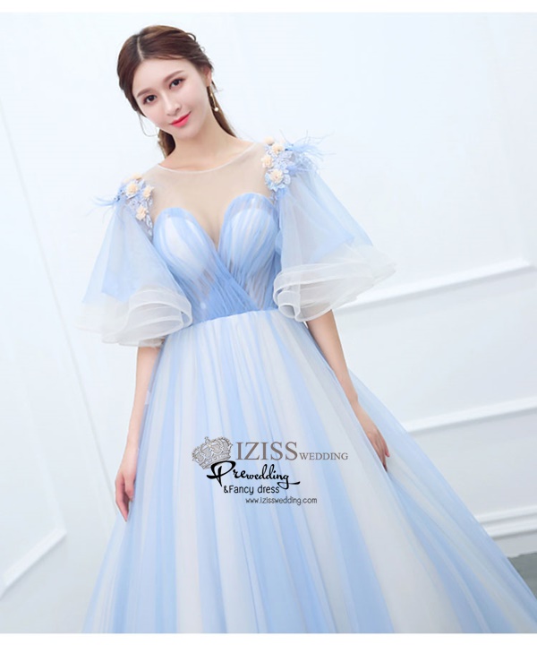 PW603- **พรีออเดอร์**ชุดแต่งงานแฟนซี ชุดเดรสสีฟ้า ชุดถ่ายพรีเวดดิ้ง (prewedding dress) & ชุดแต่งงานแฟนซี (Fancy wedding dress) "ธีมสีฟ้า"