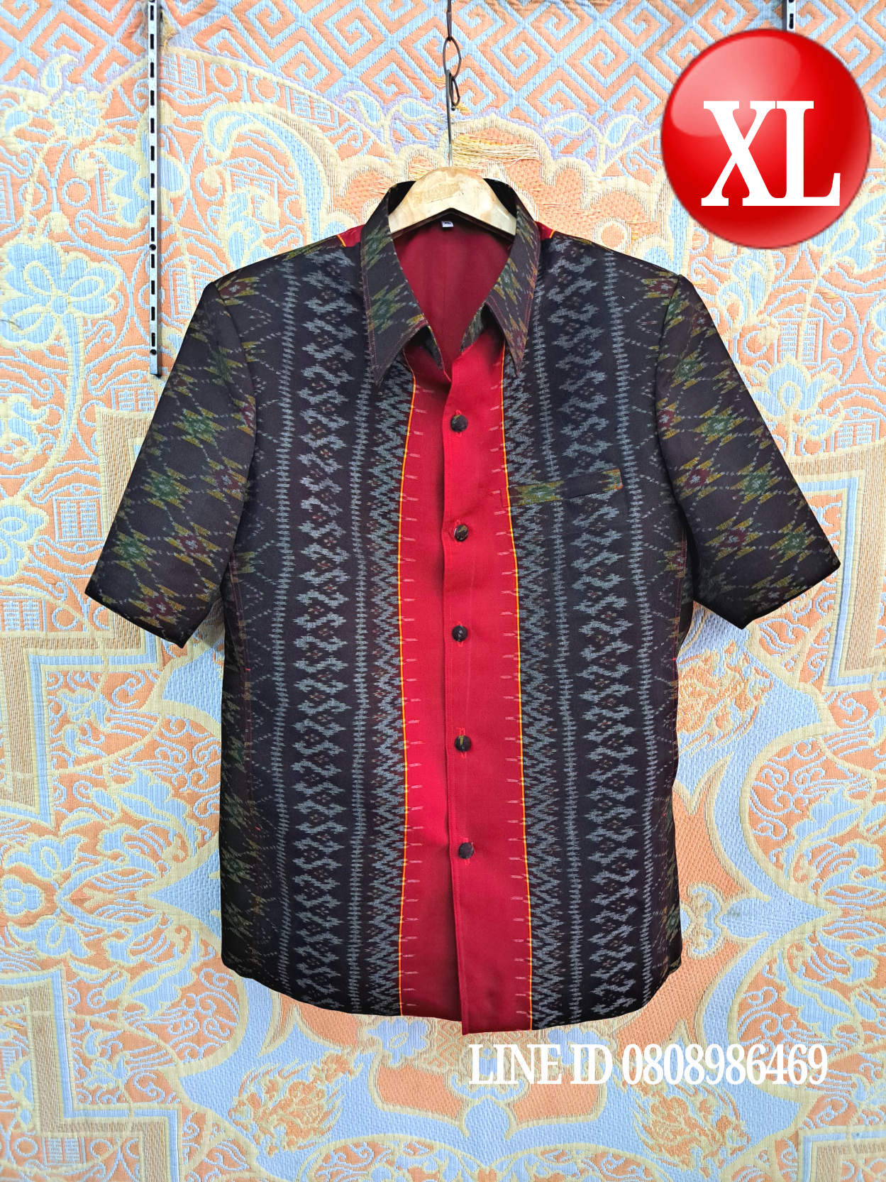 เสื้อสูทชายฝ้ายแท้มัดหมี่ตีนแดงทอมือ เสื้อสูทชายฝ้ายแท้ สูทผ้าไทยชาย ซาฟารีผ้าไทยชาย สูทผ้าฝ้ายมัดหมี่ตีนแดง