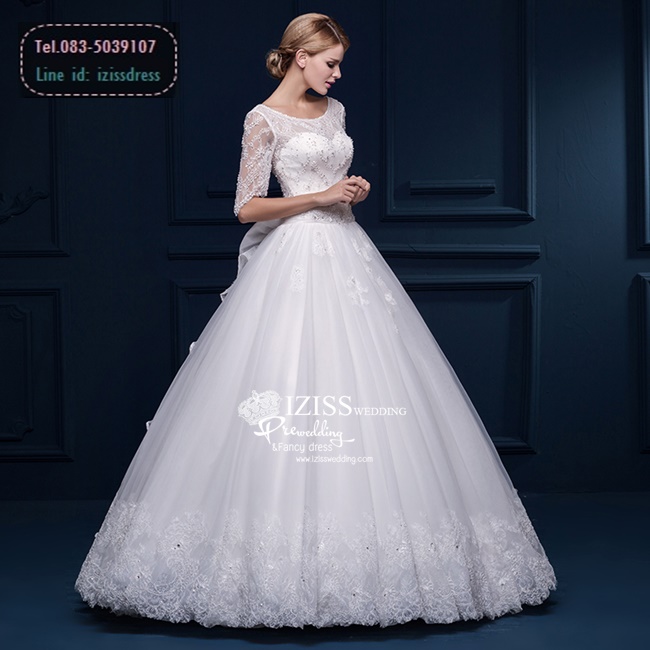 BR178 **พรีออเดอร์**ชุดแต่งงาน&ชุดเจ้าสาวแบบยาวสีขาวเกรดพรีเมี่ยม เปิดไหล่ มีแขน หรูหราน่ารัก สวยโดดเด่นไม่ซ้ำใคร