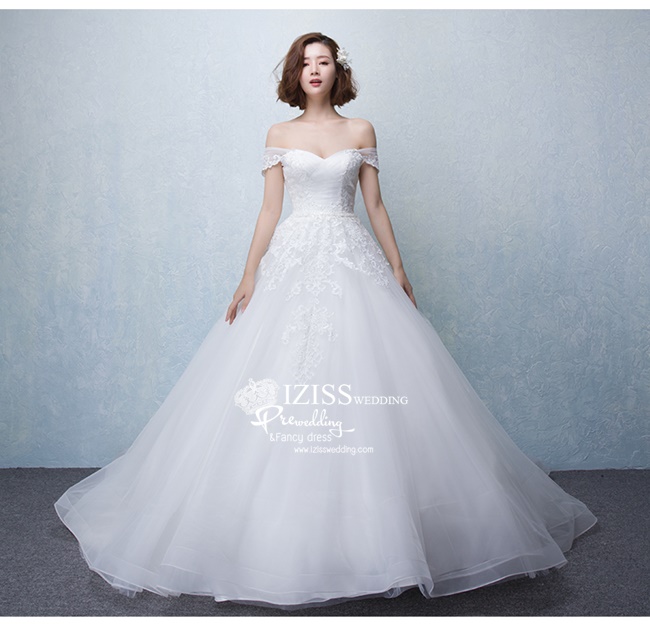 BR135 **พรีออเดอร์**ชุดแต่งงาน&ชุดเจ้าสาวแบบยาวสีขาวเกรดพรีเมี่ยม เปิดไหล่ มีแขน หรูหราน่ารัก สวยโดดเด่นไม่ซ้ำใคร