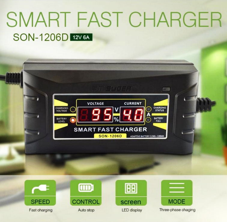 เครื่องชาร์จแบตเตอรี่รถยนต์ 12V 6A ระบบดิจิตอล