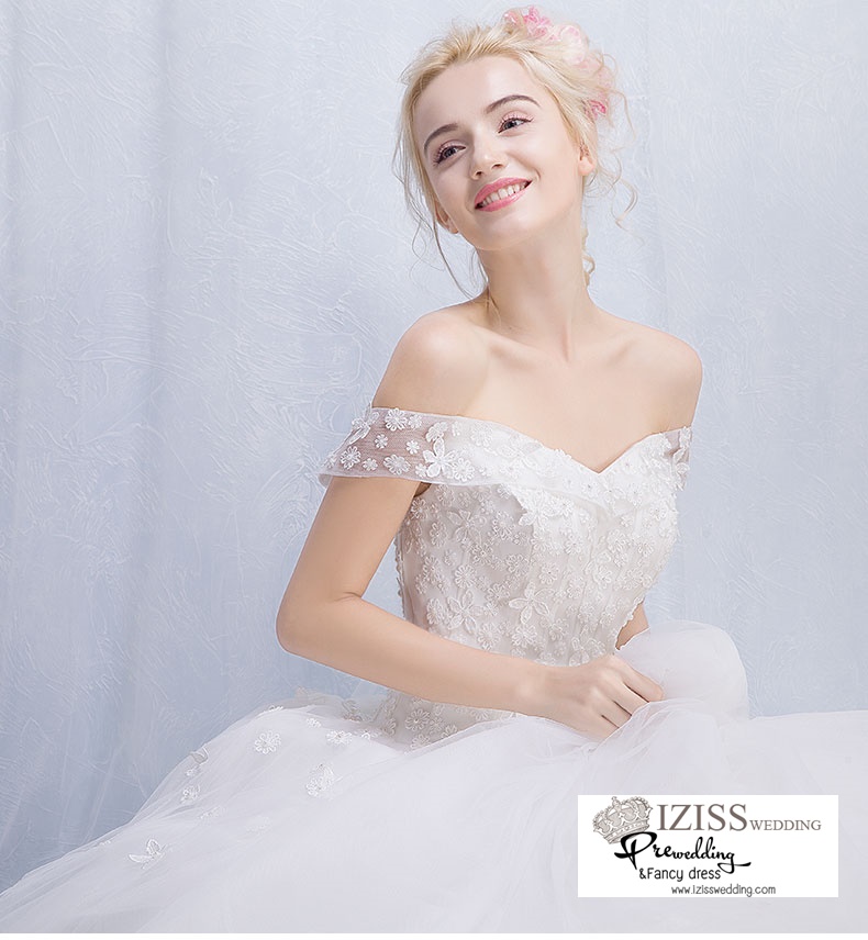 ฺBR103 **พรีออเดอร์**ชุดแต่งงาน&ชุดเจ้าสาวแบบยาวสีขาวเกรดพรีเมี่ยม เปิดไหล่ มีแขน หรูหราน่ารัก สวยโดดเด่นไม่ซ้ำใคร