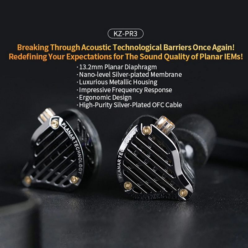 KZ PR3 หูฟัง IEMs ไดรเวอร์ Planar 13.2mm สาย OFC ชุบเงิน ประกันศูนย์ไทย