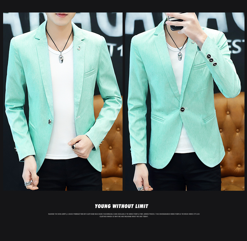 เสื้อสูทผู้ชาย สีเขียว คอปก แขนยาว ใส่ทำงาน ใส่ออกงาน ใส่เป็นสูทลำลอง กระเป๋าหลอก มีซับใน เสื้อสูทแฟชั่นผู้ชาย