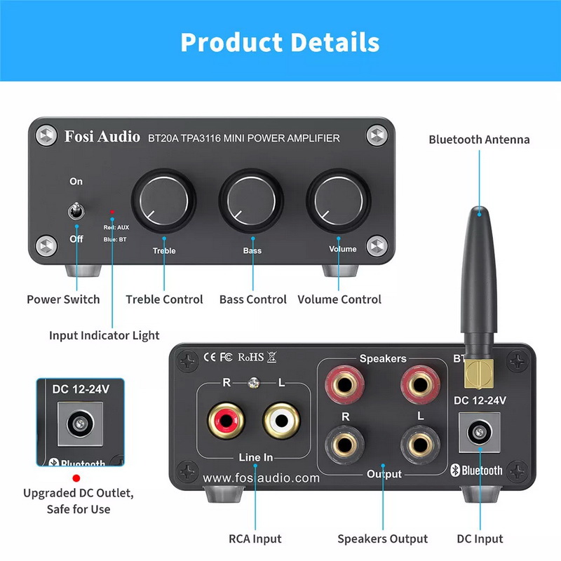 Fosi Audio BT20A Bluetooth Amplifier ClassD ชิป TPA3116D2 x2 ประกันศูนย์ไทย