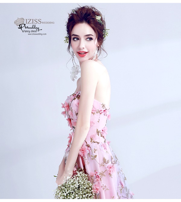 DL029 - **พรีออเดอร์** ชุดราตรี เดรสยาวออกงาน (Night party dresses) ชุดไปงานแต่งงานสวยๆ "ธีมสีชมพูแต่งดอก 3D"