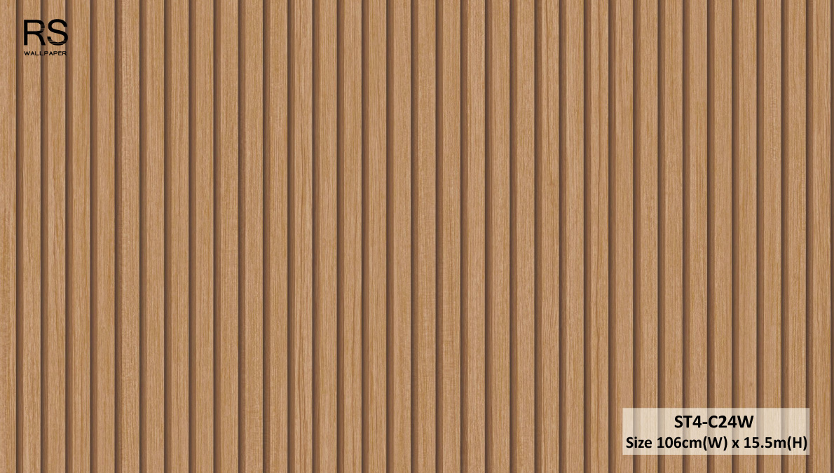 วอลเปเปอร์ลายไม้ระแนงขนาด 2 เซ็นฯ เซาะร่อง สีน้ำตาลทอง ST4-C24W