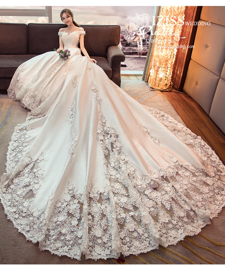 BR330 **พรีออเดอร์**ชุดแต่งงาน&ชุดเจ้าสาวแบบยาวอลังการ สีขาวเกรดพรีเมี่ยม หรูหราน่ารัก สวยโดดเด่นไม่ซ้ำใคร