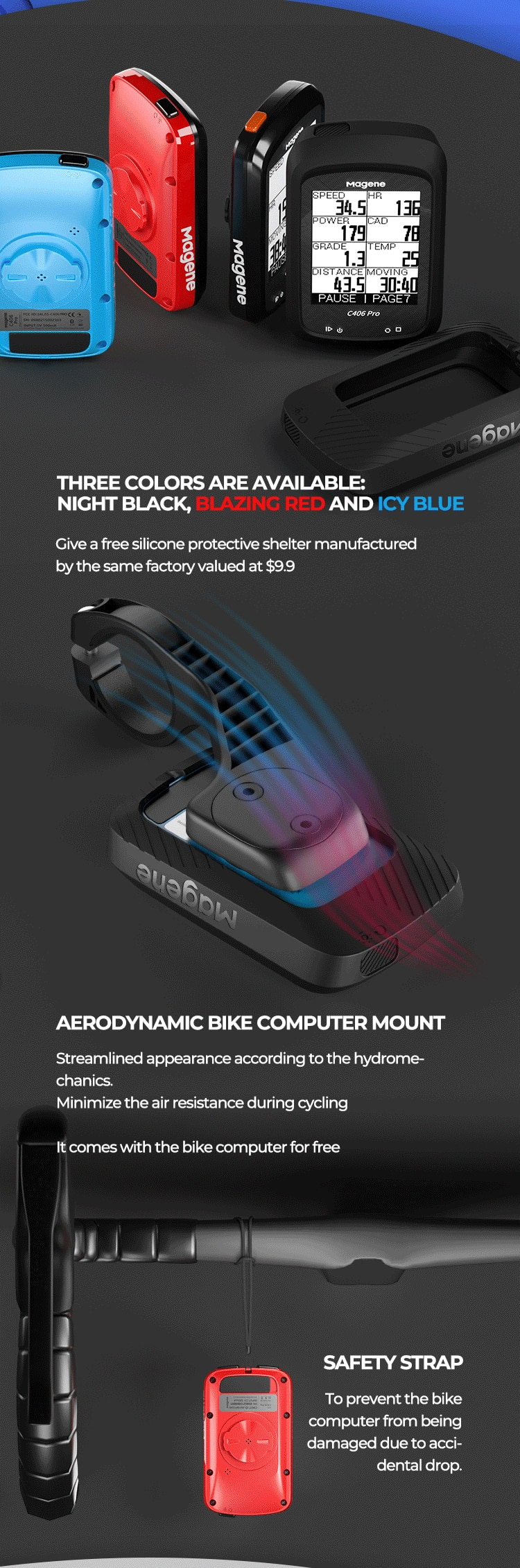 ไมล์จักรยานแบบ Magene C406Pro GPS Bike Computer Speedometer Odometer Cycling Training