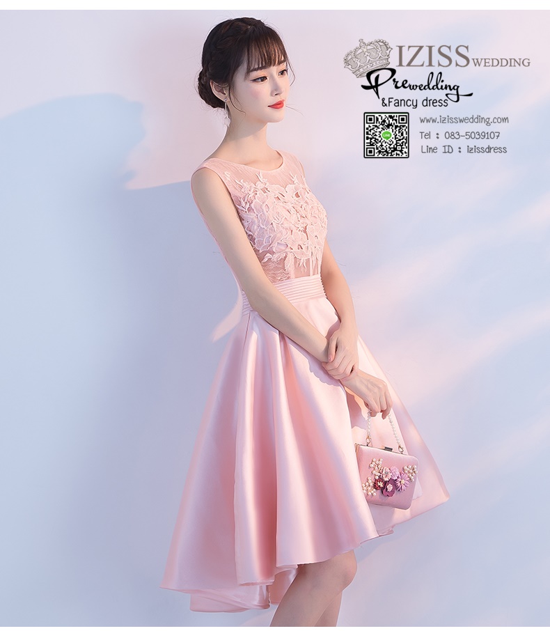 DS028 - **Pre order** ชุดราตรี เดรสสั้นออกงาน (short dresses) ชุดไปงานแต่งงานสวยๆ "ธีมชมพู"
